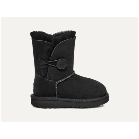 UGG Bailey Button II Toddler Size US 7 Snow Boots Black Suede Wool Lined - Picture 2 of 14